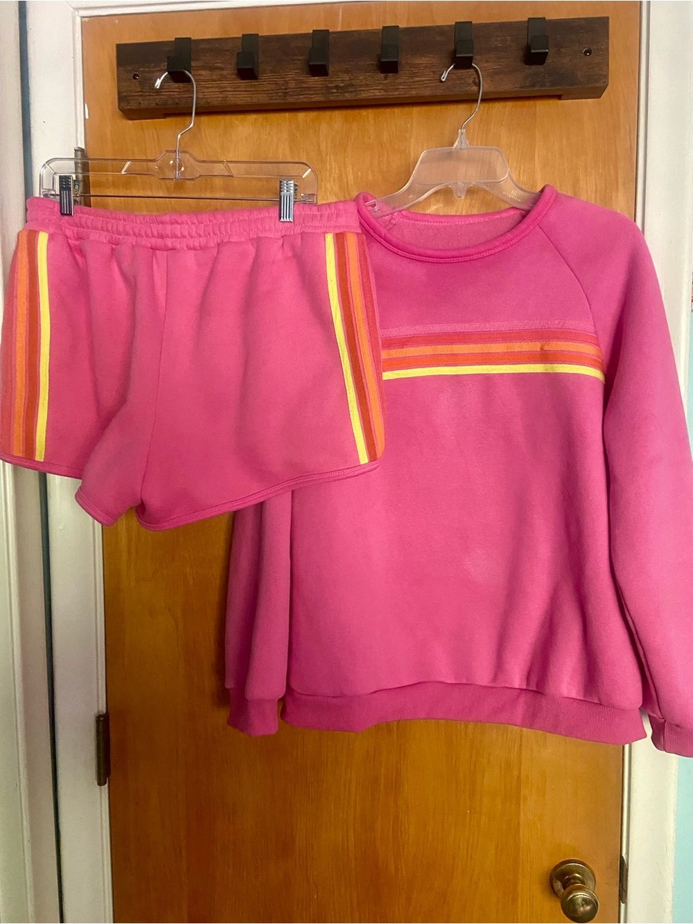 Women's Pink Striped Shorts Pajama Set - Casual Lounge Pullover & Shorts